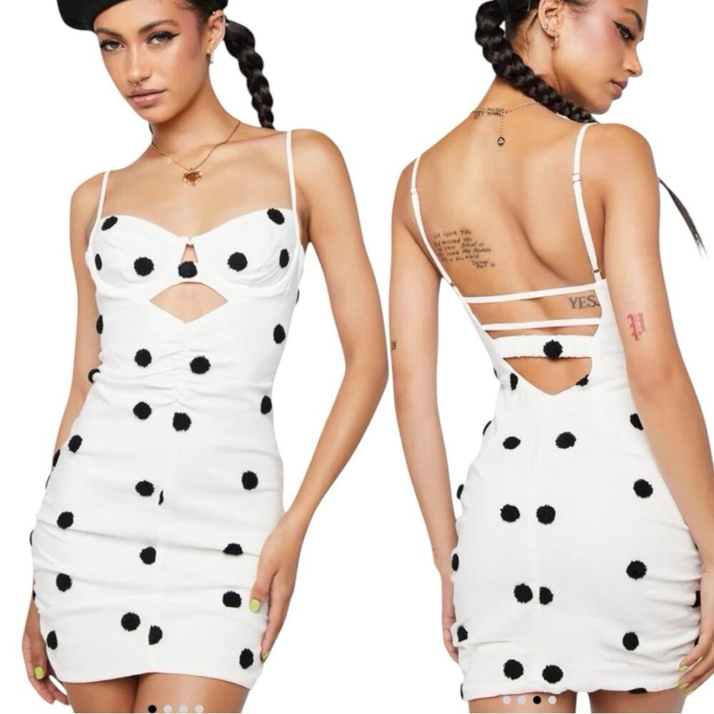 For Love and Lemons Abigail Mini Dress in Black and White Polka Dots Size M